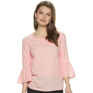 ELLE Pink Dotted Bell Sleeve Blouse M